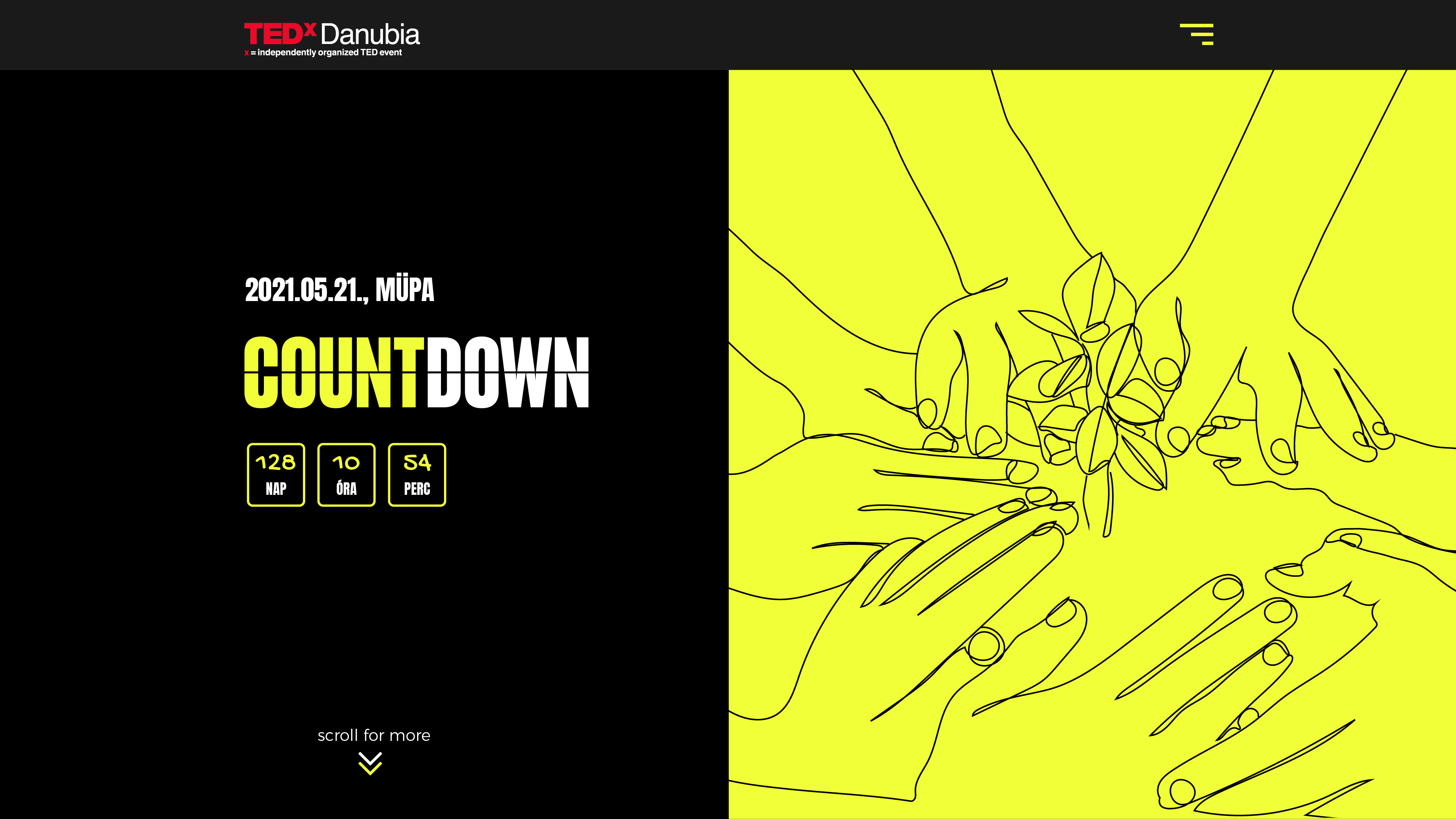 TEDxDanubia countdown esemény landing desktop UI design