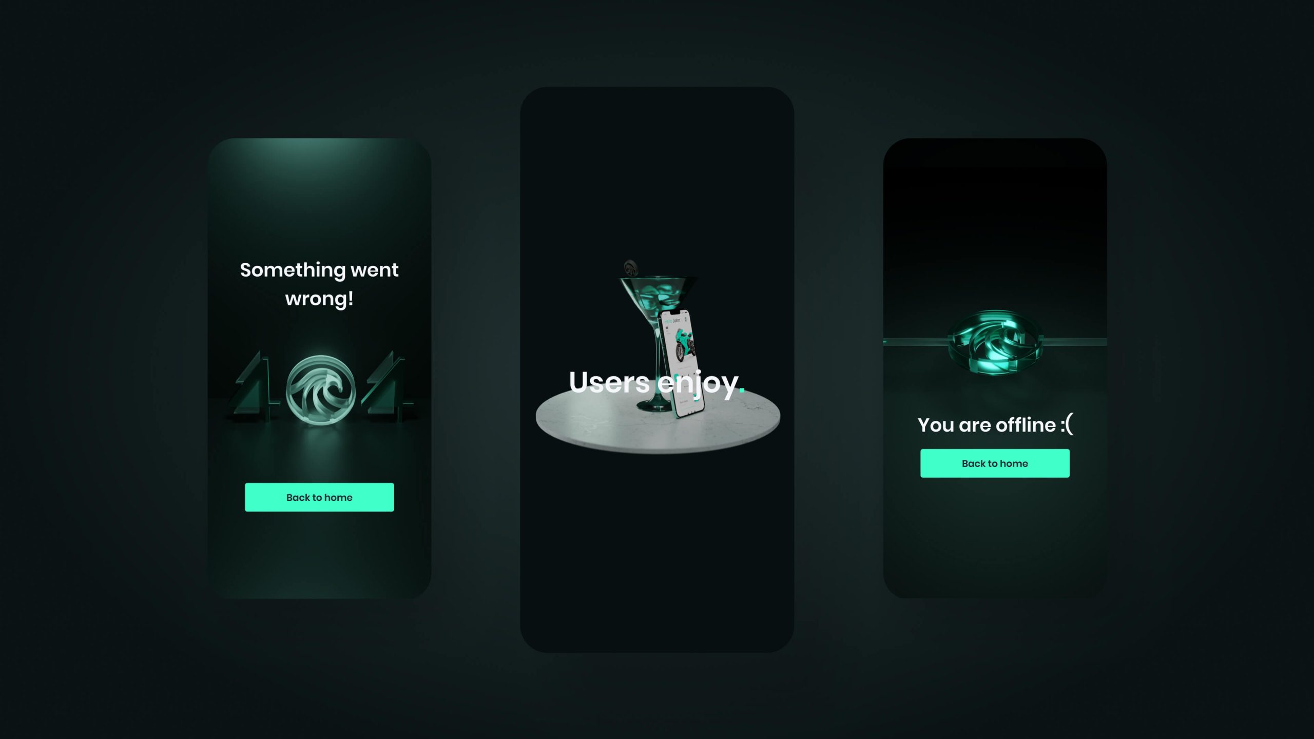 Scriptide mobil weboldal tervek 3D zöld grafikákkal és sötét háttérképpel